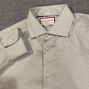 Charles Tyrwhitt Classic Fit Non Iron Dress Shirt Blue Gingham Men 16 34in